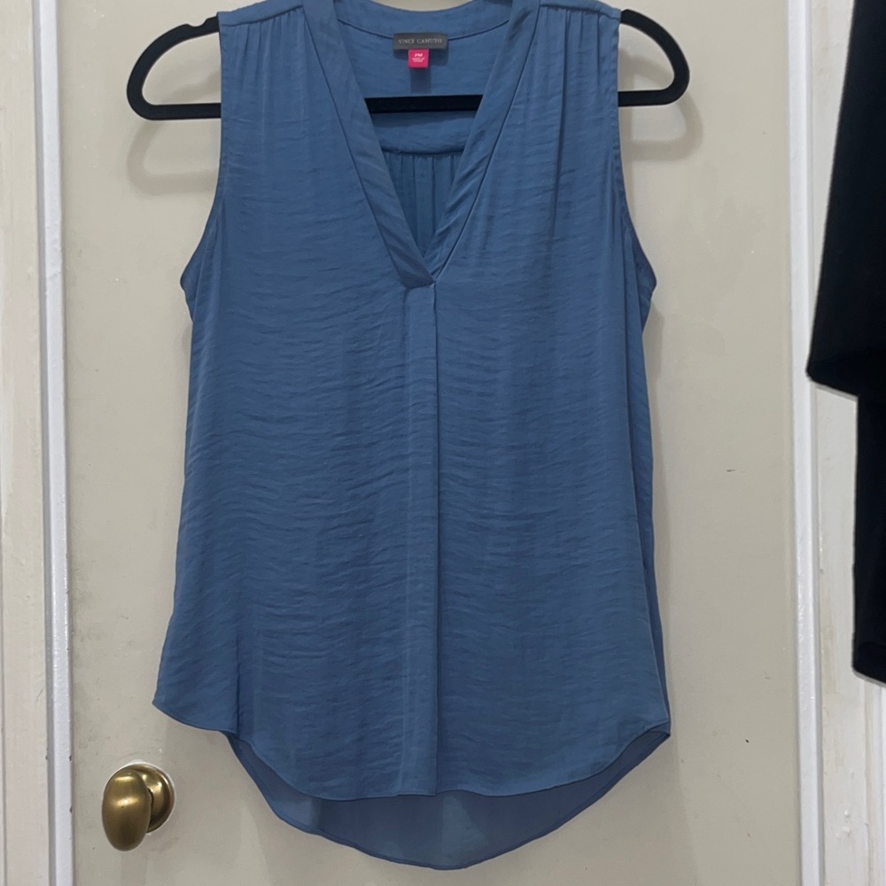 Vince Camuto petite medium ocean Blue Sleeveless v neck Blouse